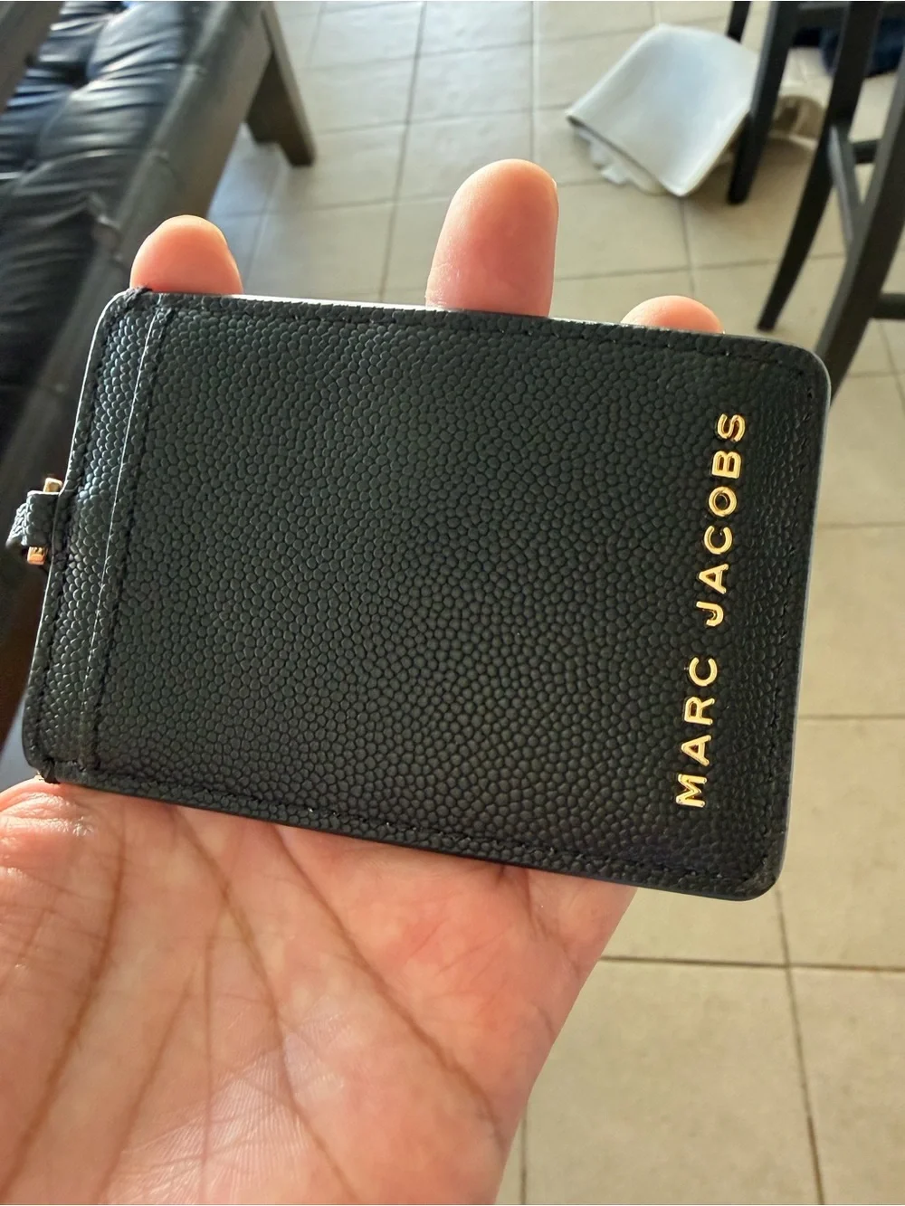 Marc Jacobs Black Pebbled Leather Card ID Holder with Lanyard